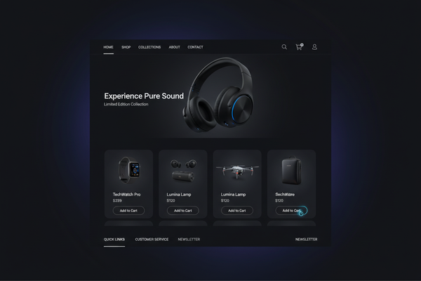 dark mode shopify style website mockup
